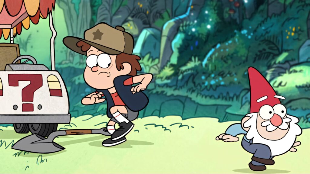 Enchanting Gravity Falls Wallpaper: Dipper & Gnome Explore Forests