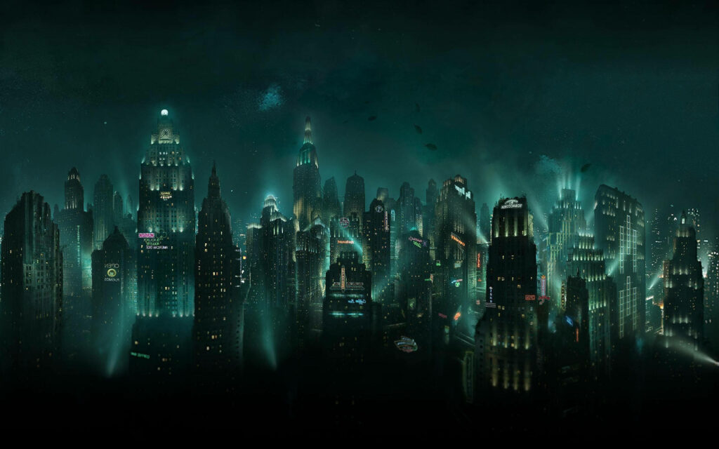 Rapture Underwater City Wallpaper: Neon Glow & Dystopian Art Deco