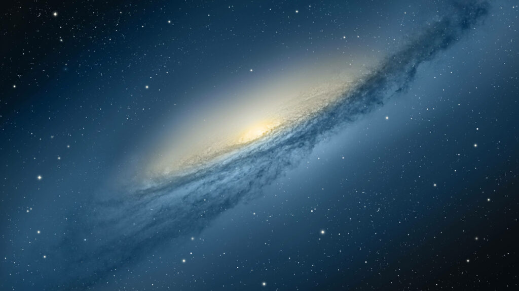 Majestic galaxy 4K wallpaper with radiant white core luminous spiral arms and stars in deep space