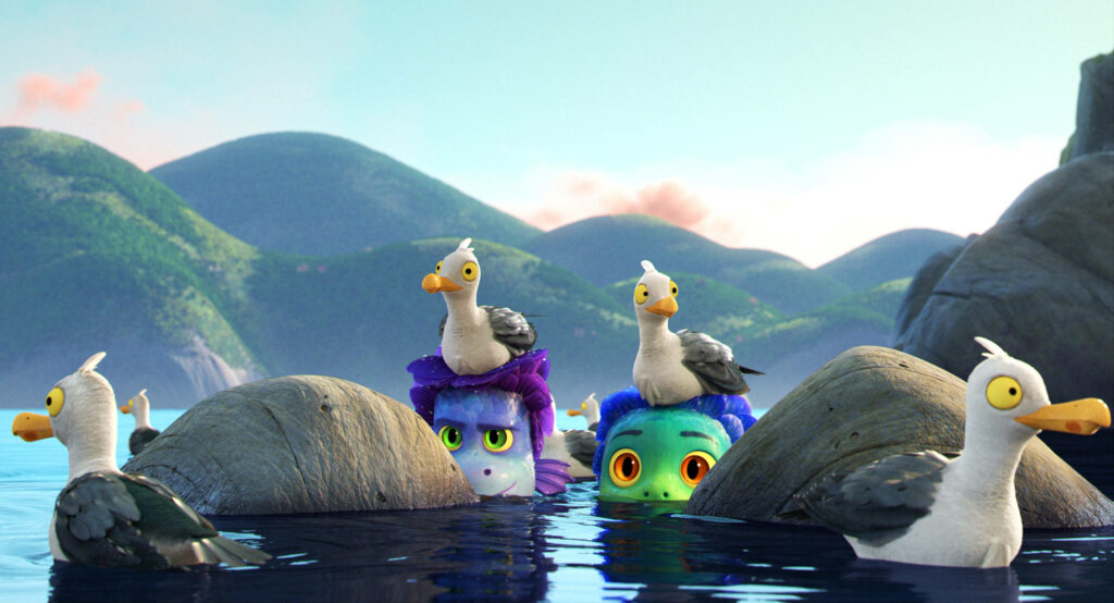 Adventurous Friends in a Seaside Hideaway: A Charming Pixar Luca Wallpaper