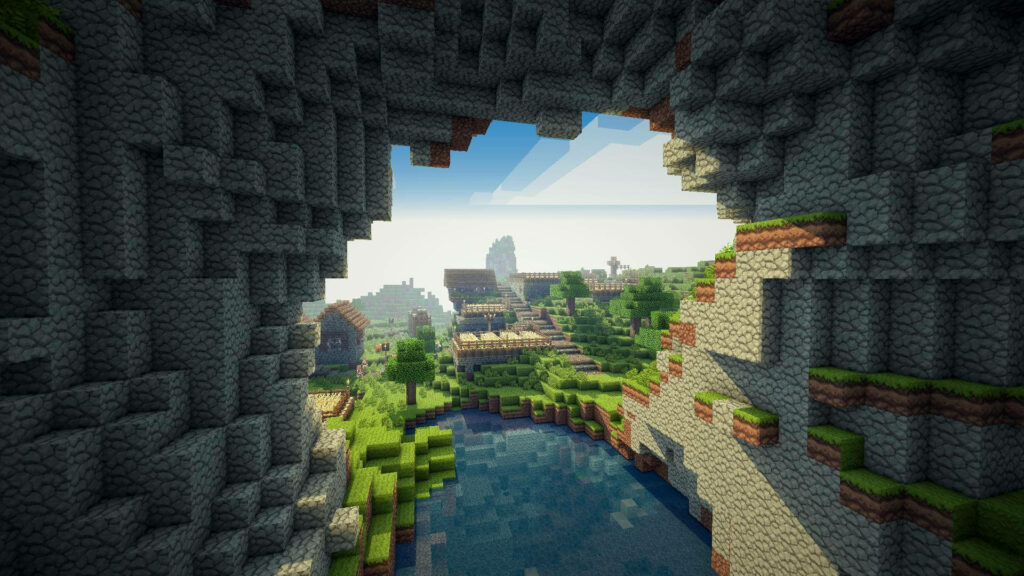 Immersive Adventure: Exploring an Intricate Brick Cave in Minecraft's 4k World Wallpaper