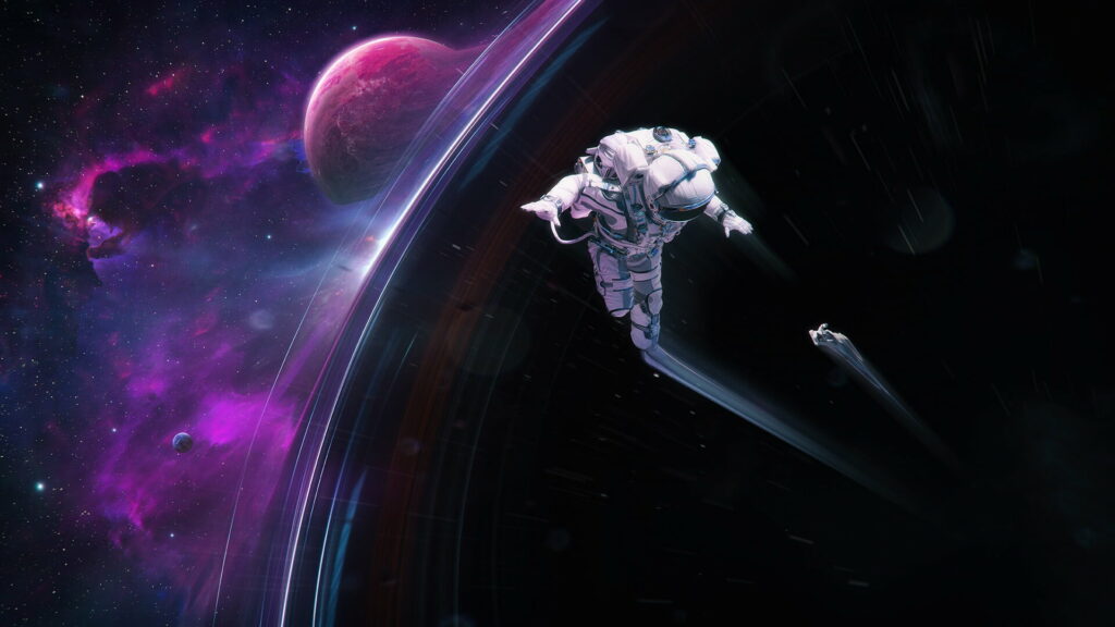 Exploring the Depths of Space: A Striking HD Wallpaper Featuring Astronauts, Planets, and Black Holes in Digital Art