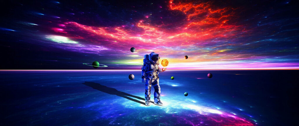Infinite Exploration: Astronaut Amidst a Celestial Symphony - Captivating 4k Ultra Widescreen Background Wallpaper