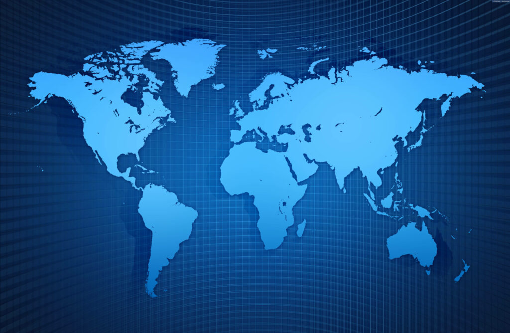 Blue Grid World: A 4k Wallpaper Featuring Curved Earth Continents on a Space Background