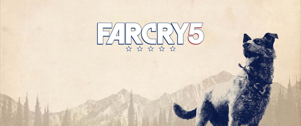 Far Cry 5 Promotional Wallpaper with Dog Companion in Vintage American Setting in UHD 4K 3440x1440 Resolution