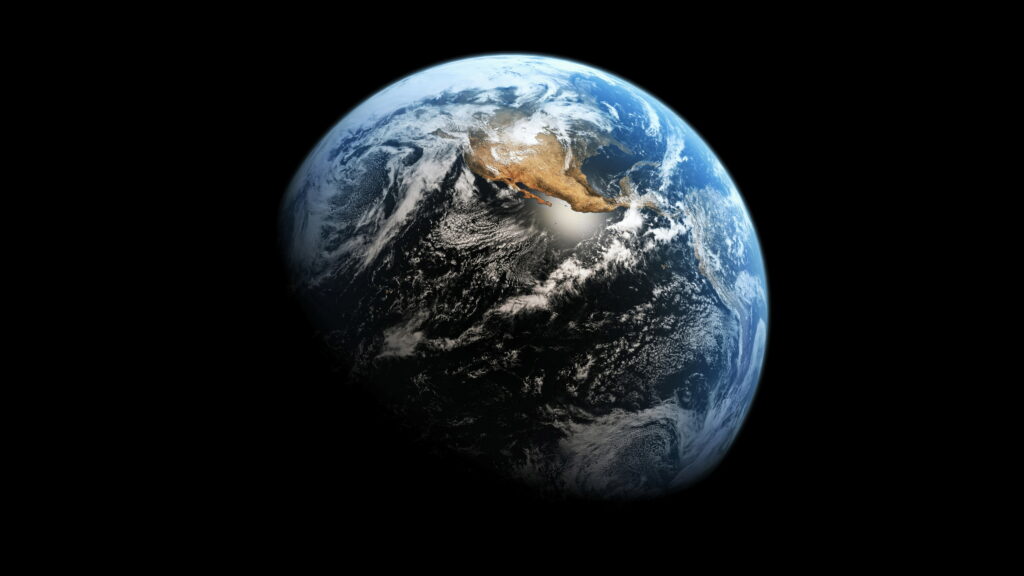 Realistic Earth from space wallpaper with sunlit North America and swirling clouds in HD