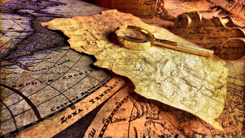 Expedition to Uncover the Secrets of the World: Vintage World Map under the Lens Wallpaper