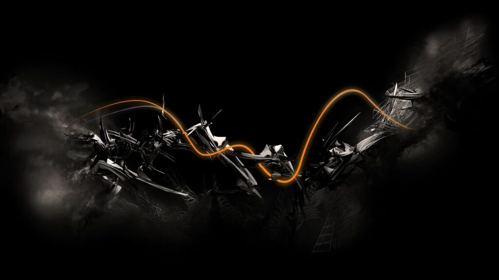 Explosive Abstract Wallpaper: Dark Shapes & Surreal Orange Line