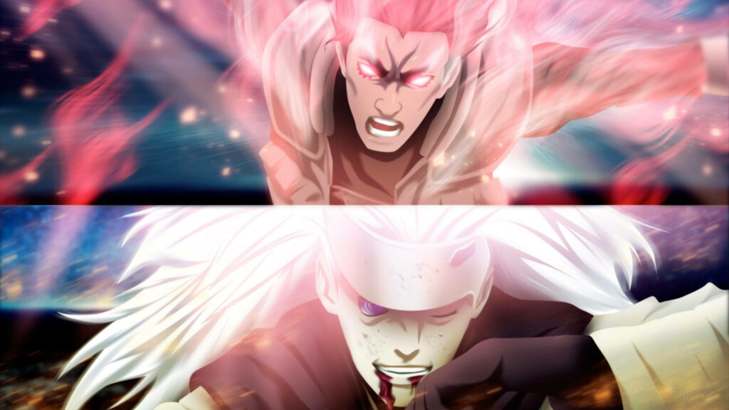 Explosive Clash: The Limitless Power of Might Guy's Eight Gates vs. Madara's Unleashed Six Paths Mode - Naruto Epic High-Definition Desktop Wallpaper