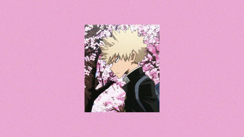 Bakugou Embracing Sakura Serenity: An Aesthetic Desktop Delight Wallpaper
