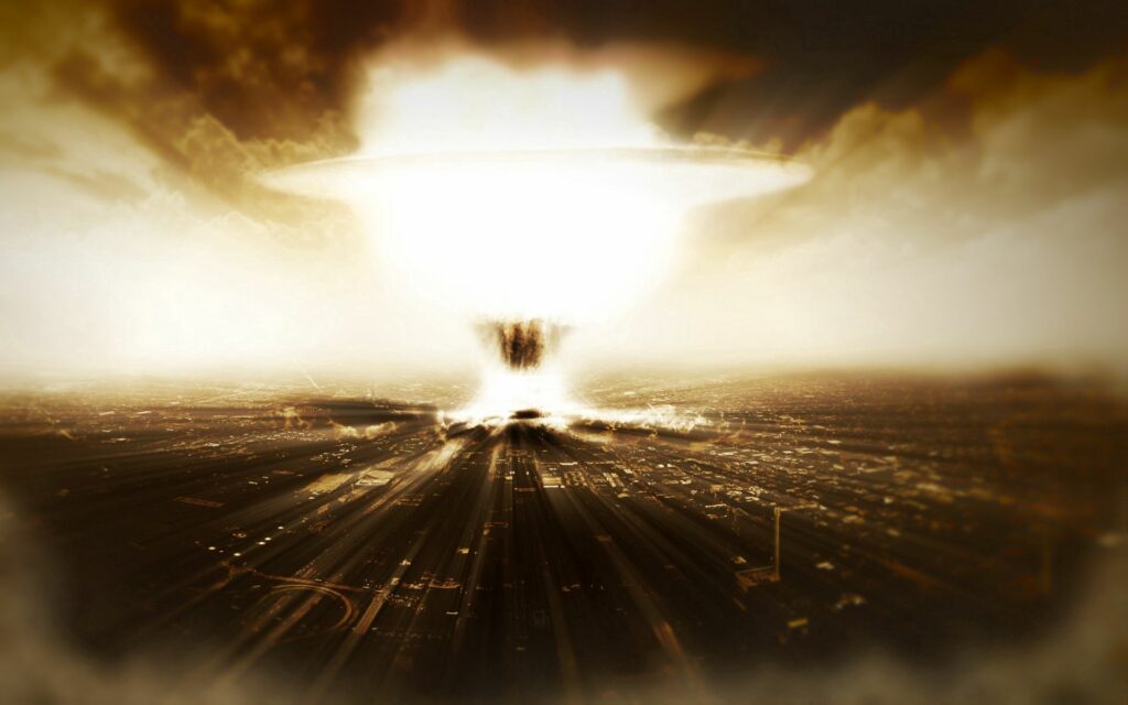 Explosive Cityscape Wallpaper: Urban Chaos and Destruction Art