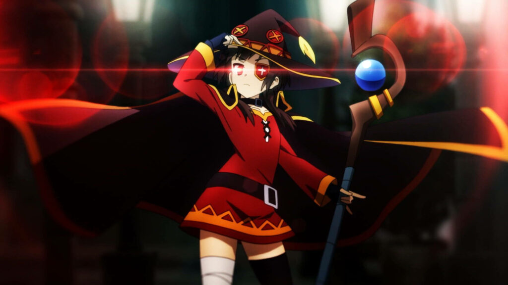 Explosive Brilliance: Megumin's Fiery Gaze Ignites the Shadows Wallpaper