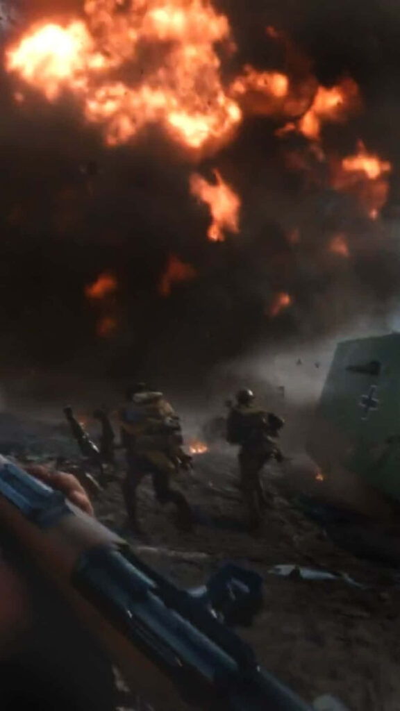 Explosive Escape: Battlefield 1's Intense Soldiers Sprinting Amidst Chaos Wallpaper