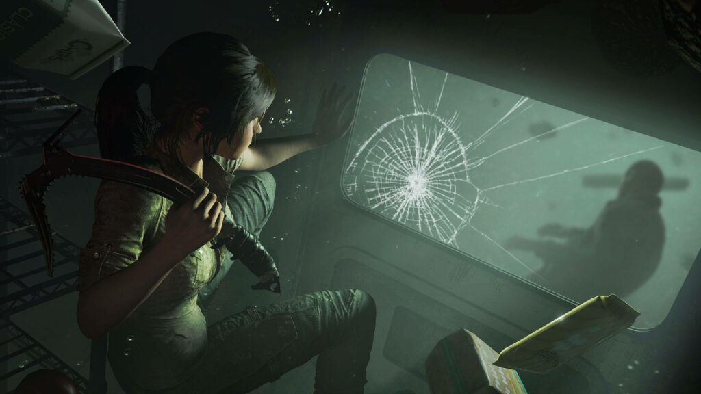 Survival Under Pressure: Lara Croft's Daring Escape from the Submerged Chamber Wallpaper