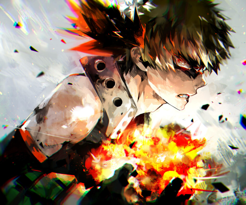 Bakugo Ignites: A Fiery Portrait Unleashing Anime Energy Wallpaper