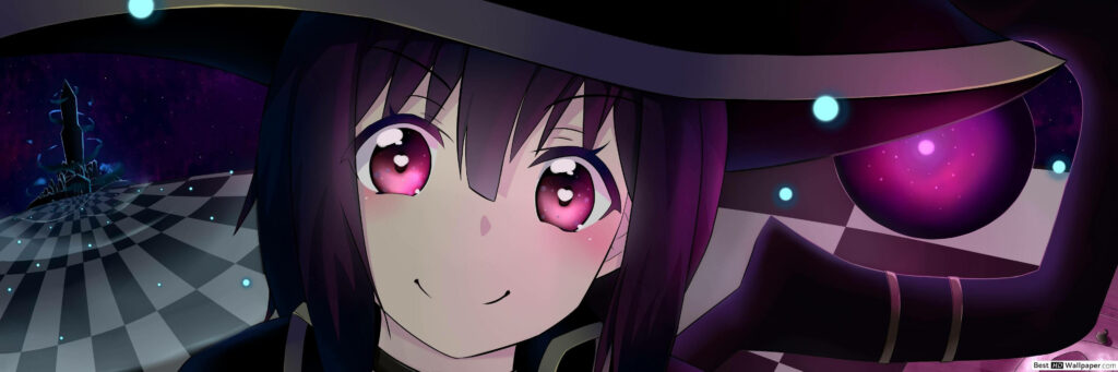 Spellbinding Smiles: Megumin's Enchanting Fanart Widescreen Wallpaper