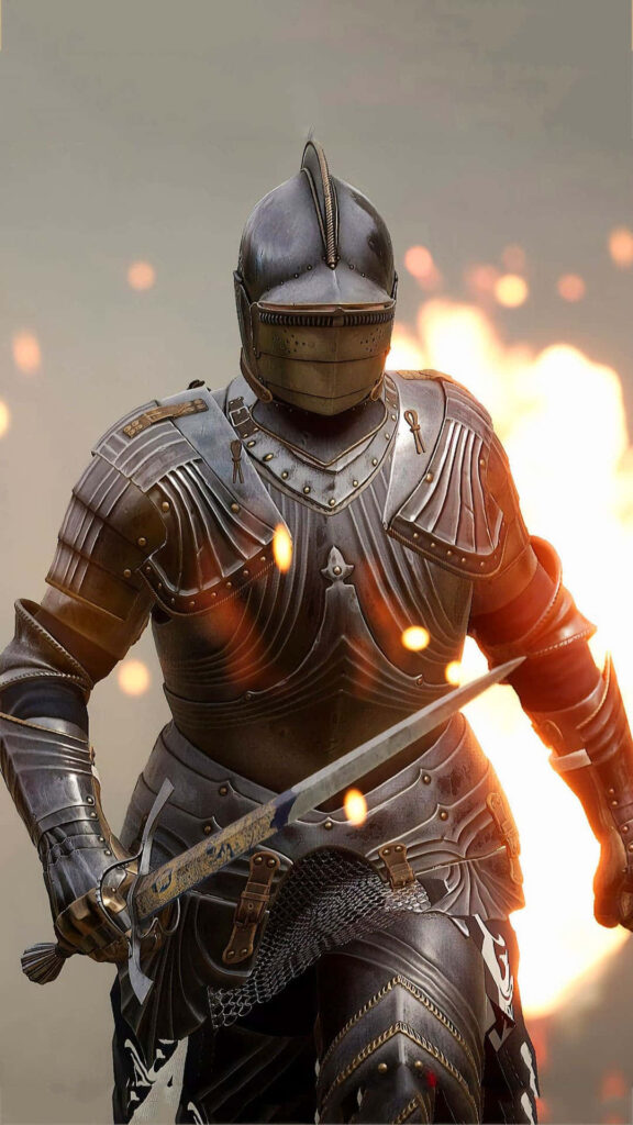 Forged in Chaos: A Fearless Knight Amidst the Fires of Battle Wallpaper
