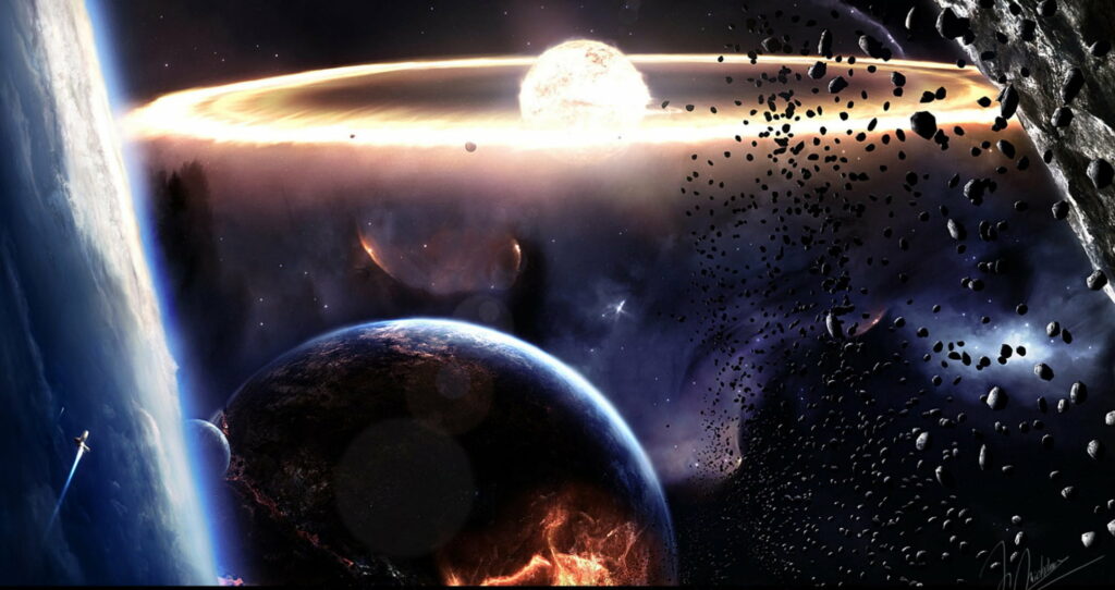 Cracking Planetary Cataclysm: A Majestic Space Inferno Unleashed - HD Wallpaper