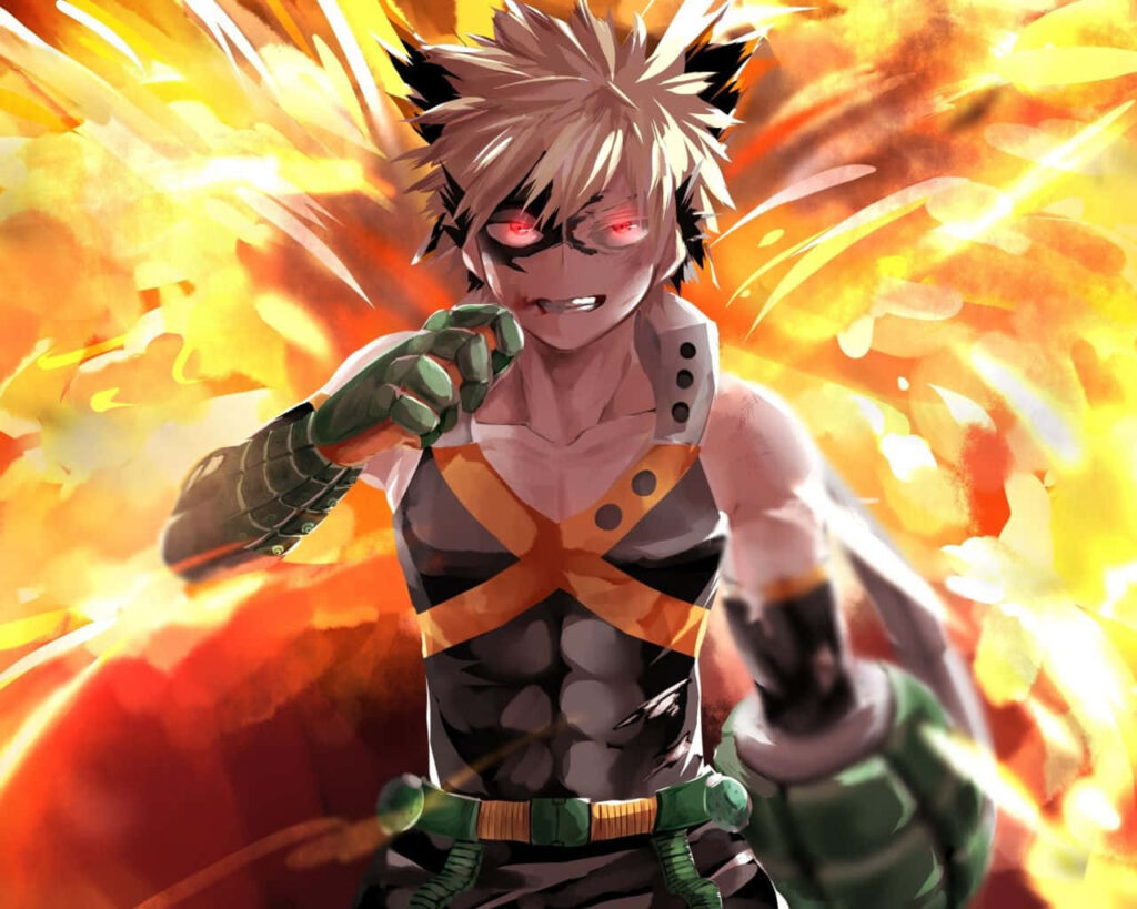 Bakugo: Unleashing his Explosive Quirk in My Hero Academia's Dynamic Background Wallpaper
