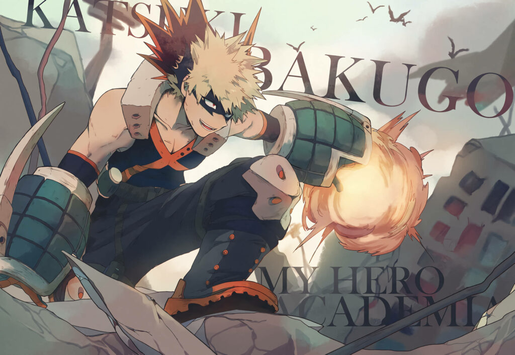 Explosive Warrior amidst Devastation: A Bakugo Wallpaper