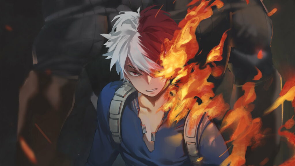 Explosive Duel: Shoto Todoroki's Fiery Destiny Wallpaper