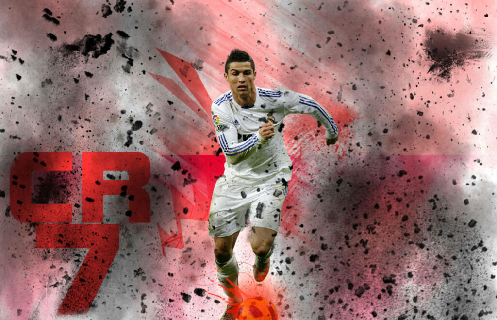 Explosive Velocity: Cr7 sprints through a Digital Red Storm Wallpaper