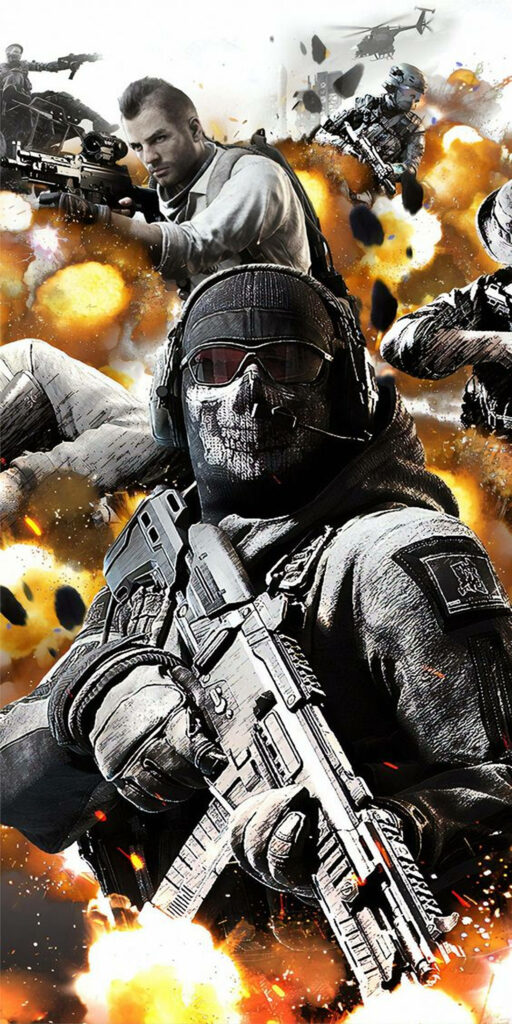 Explosive Battlefield: Ghost's Dominance in Call of Duty Soldiers amidst Chaos Wallpaper