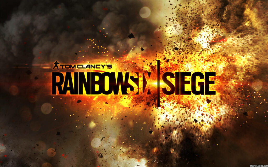 Explosive Awesomeness: The Intense Rainbow Six Siege Title Wallpaper Set Against a Fiery Background