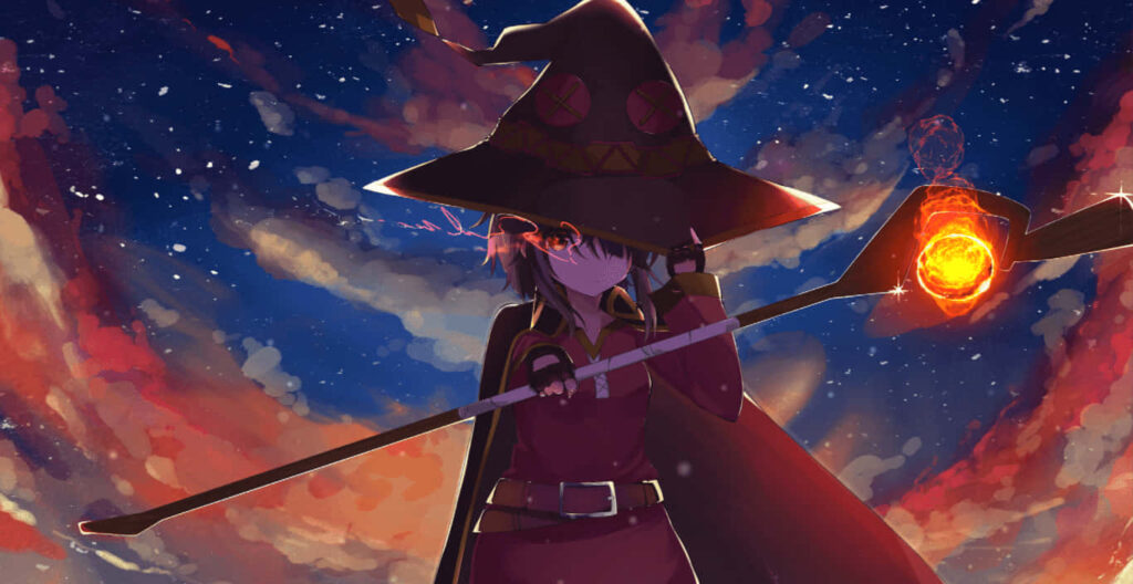 Explosive Magic: Megumin Ignites the Konosuba Anime Poster Wallpaper