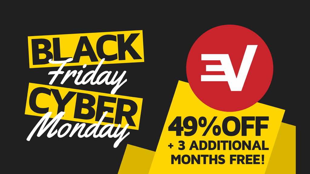 Black Friday Cyber Monday ExpressVPN 49 percent discount with 3 free months on black yellow background Wallpaper