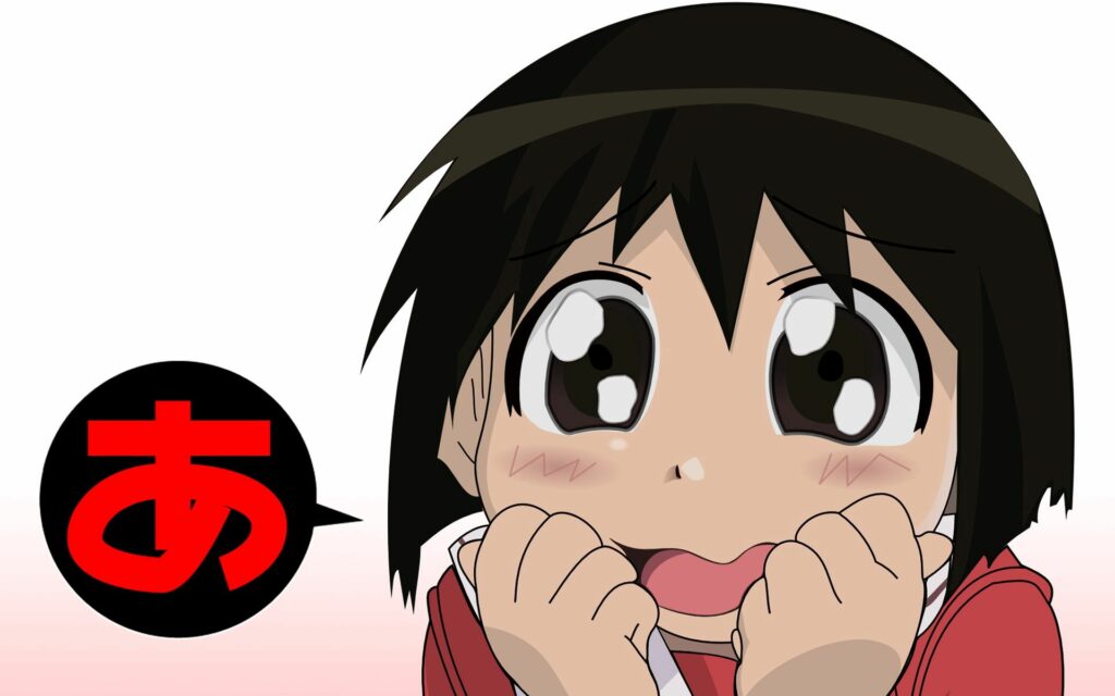 Bold Anime Girl Expression: Shocked Look with Red Hieroglyph Wallpaper