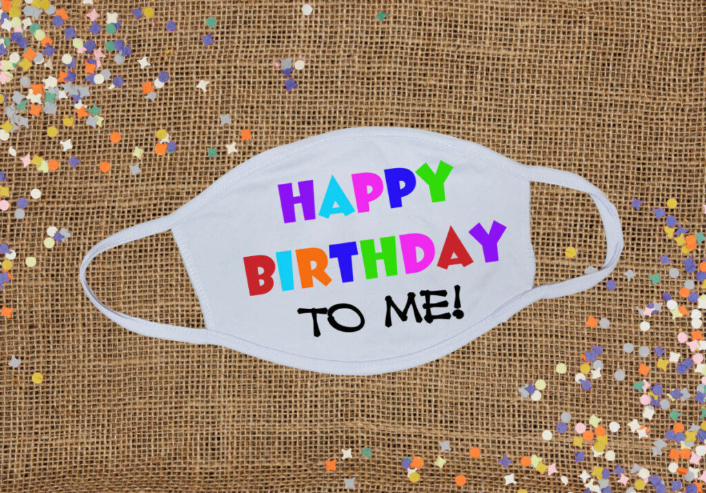Vibrant Celebrations: Happy Birthday To Me in a Colorful Face Mask on Mesh Wallpaper