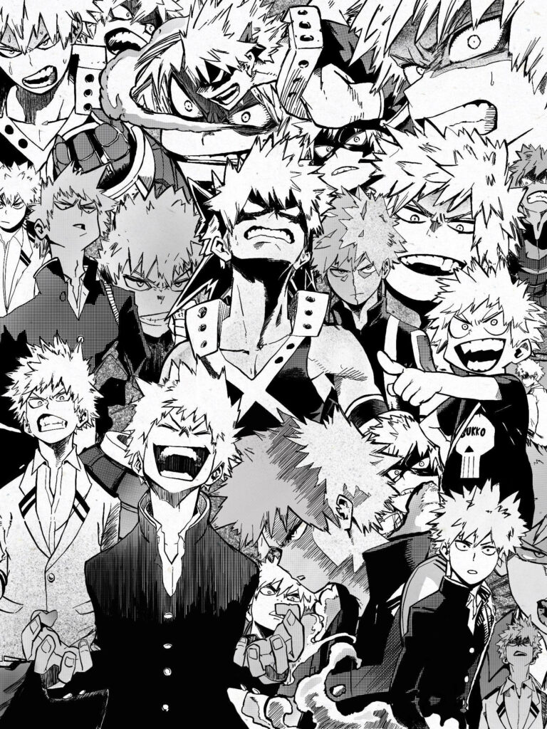 Dynamic Black and White Anime Character Collage Wallpaper Background