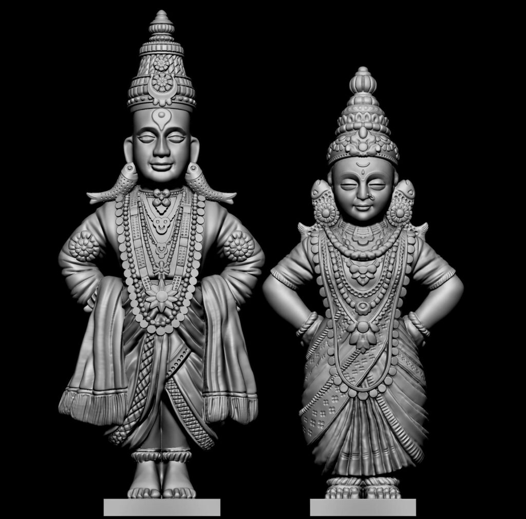Intricate 3D Statues of Hindu Deities Vitthal & Rukmini Wallpaper