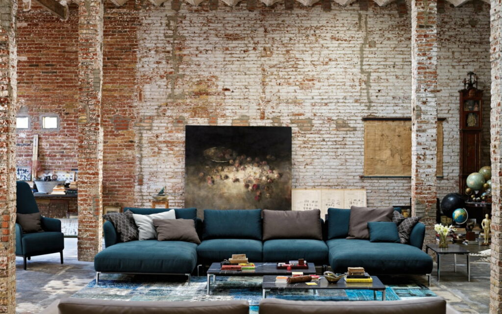 Architectural Elegance: Inspiring Brick Walled Living Room Design in HD Wallpaper