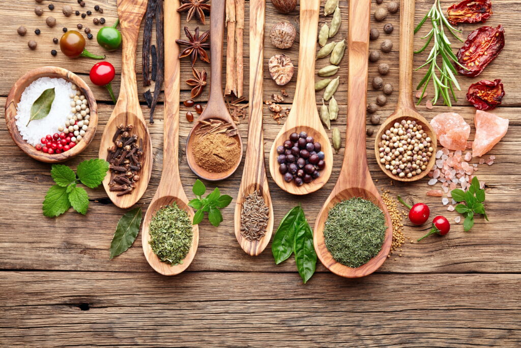 Culinary Masterpiece: A Vibrant Tapestry of Food, Herbs, and Spices Captured in a Mesmerizing Still Life HD Wallpaper