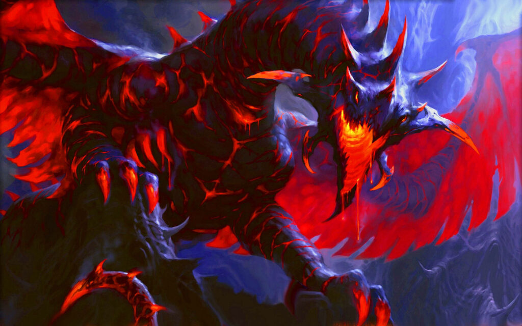 Infernal Majesty: An Exquisite Artistic Depiction of a Fiery Dragon Exuding Raw Power - Fiery Dragon Background Artwork Wallpaper