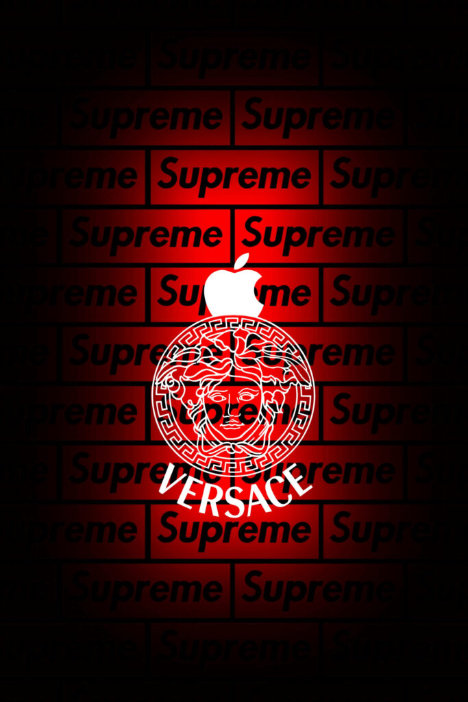 Supreme Fusion: A Captivating Blend of Apple, Versace, and Artistry Wallpaper