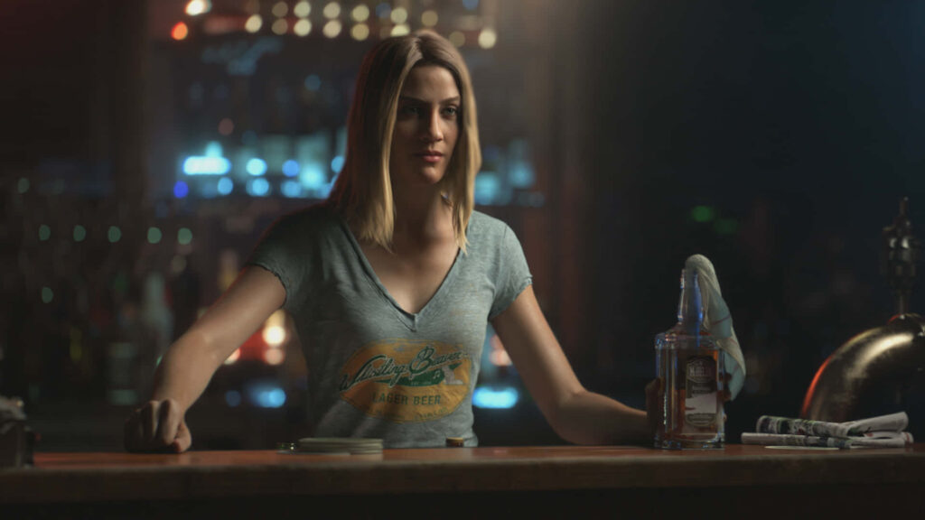 Far Cry 5 Character Mary May Fairgrave in Tense Bar Scene - Background Photo Wallpaper