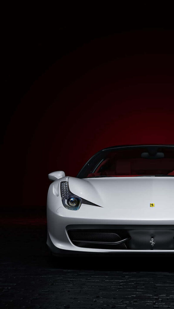 Luxurious White Ferrari iPhone: A Sophisticated Display of Opulence Wallpaper