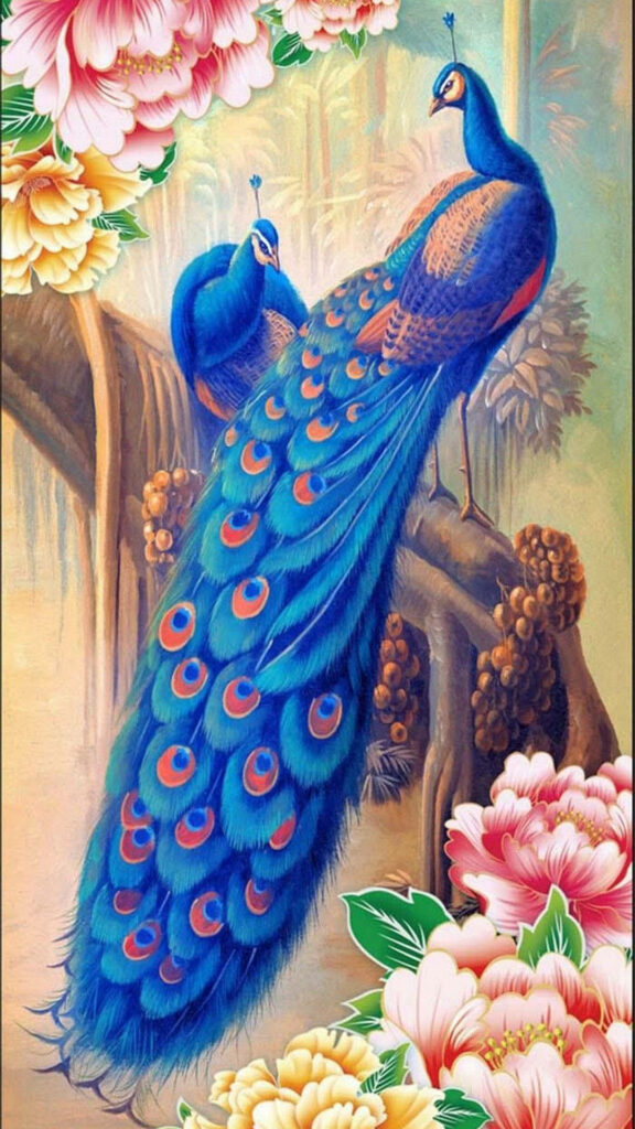 Exquisite Peacock Art: Vibrant Phone Wallpaper Background Design