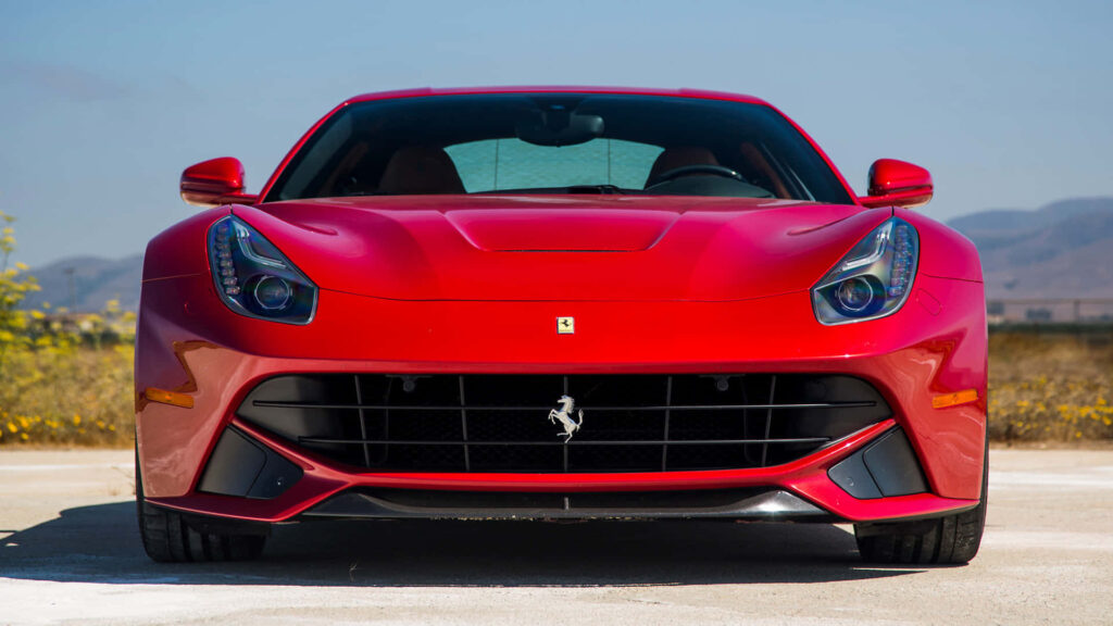 Red Ferrari F12 Berlinetta Front View Background Wallpaper