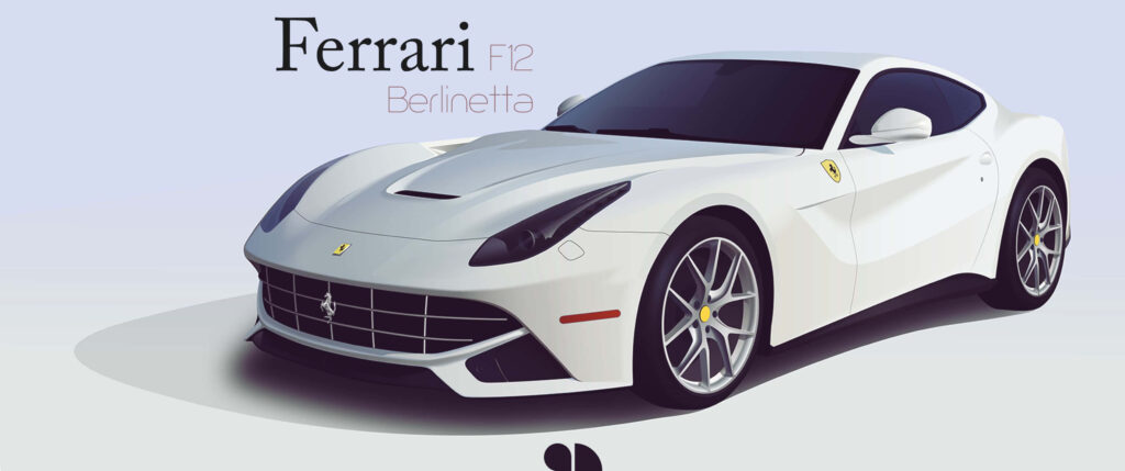 Exquisite 3440x1440p Snapshot: Elegant White Ferrari F12 Berlinetta Showcasing Sleek Black Accents on a Clean Background Wallpaper