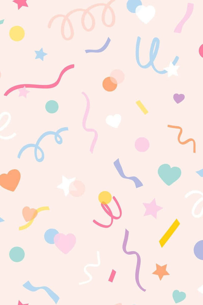Extravagant Pastel Peach Wallpaper: A Vibrant Phone Background adorned with Multi-Colored Confetti Patterns