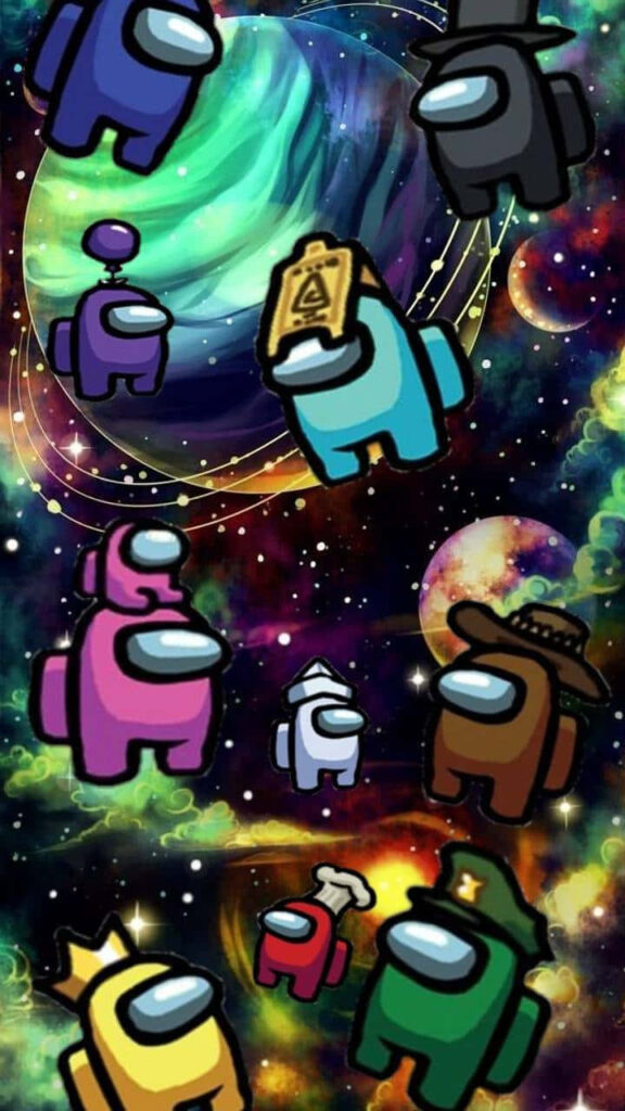 Among Us Astral Realm: Striking Portrayal of Characters Soaring amidst Celestial Headdresses Wallpaper