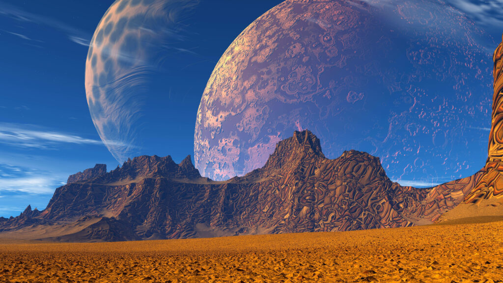 Interstellar Vista: Majestic Overlapping Planets Grace Alien Horizon - 8k Desktop Background Wallpaper