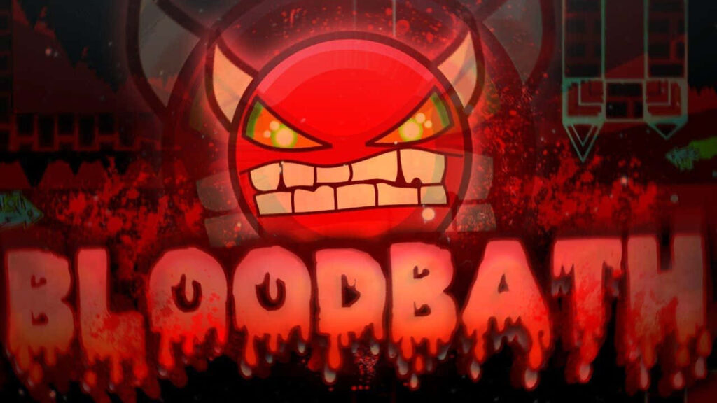 Vibrant Bloodbath Geometry Dash Wallpaper: Intense Demon Design