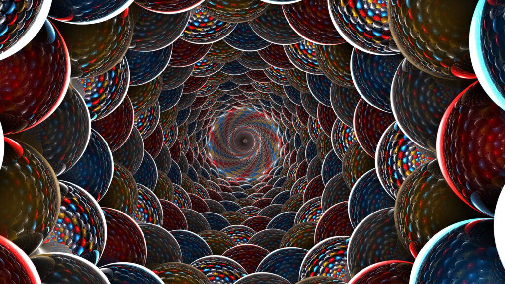 Vibrant 3D Abstract Tunnel: Colorful Spherical Structures Wallpaper