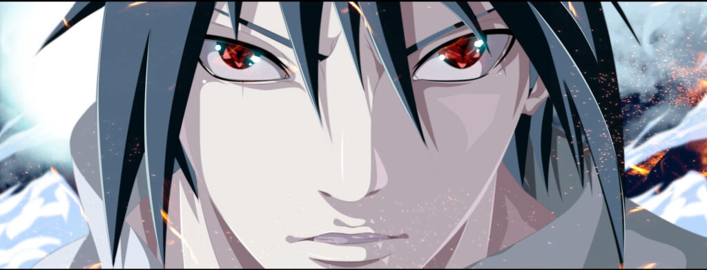 The Intense Gaze: Masculine Red and Black Sharingan in High-Quality Sasuke Uchiha 4k Wallpaper