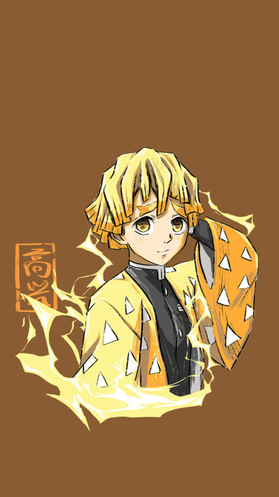 Zenitsu's Adorable Pout Accentuated by Vibrant Flames in Cozy Surroundings Wallpaper